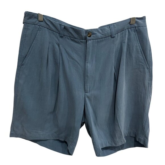 Haggar Mens Blue Pleated Front Shorts Size 38 Silk With Pockets - Picture 1 of 8